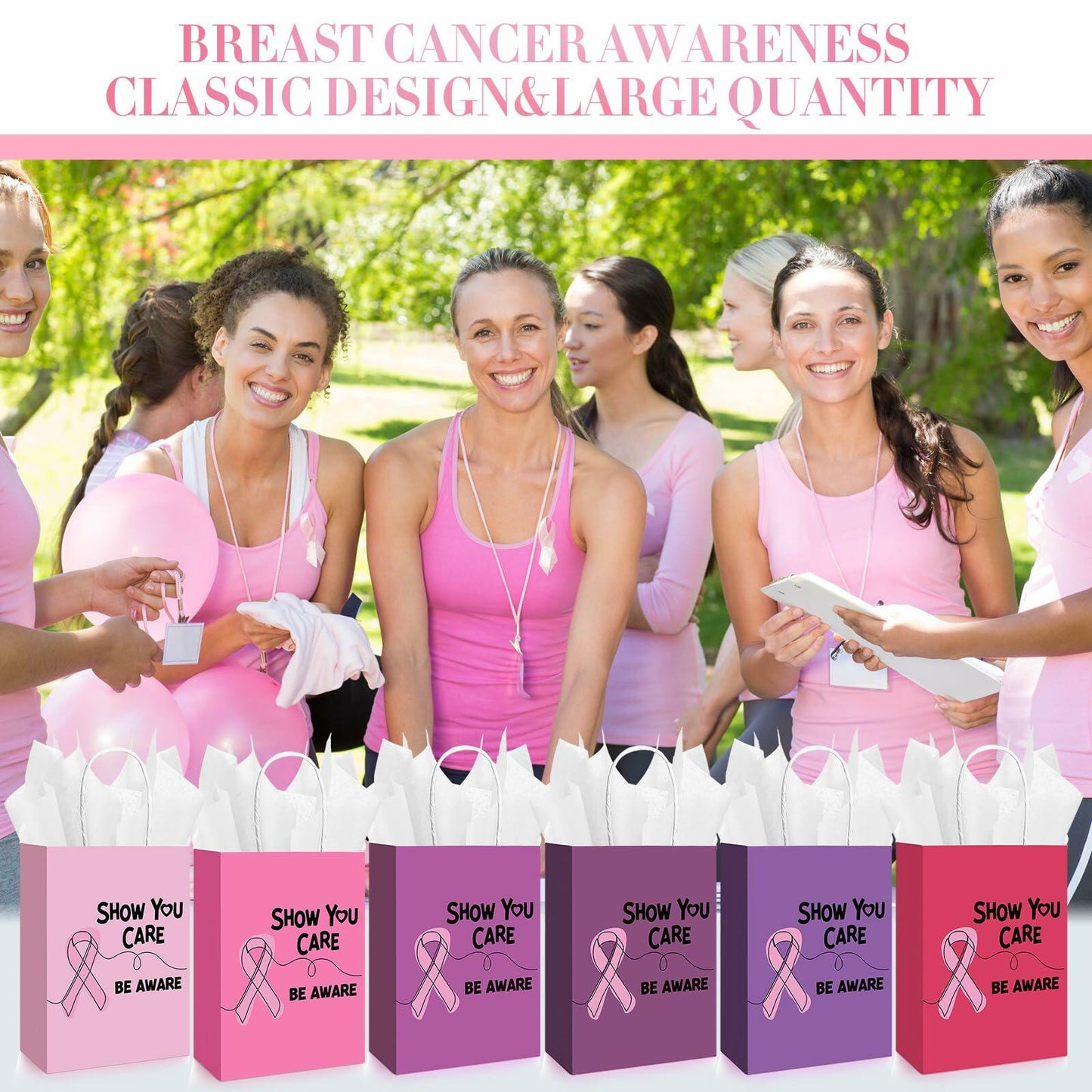 Abbylike 36 Pcs Breast Cancer Awareness Gift Bags Pink Ribbon Pink Color