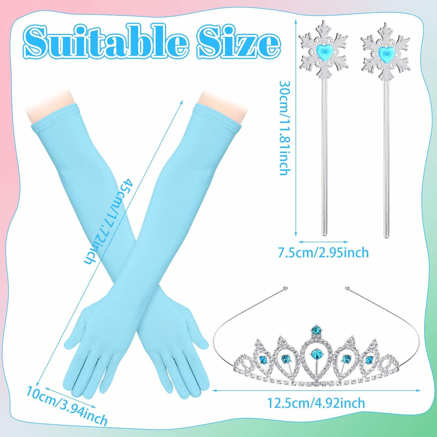 Croknit 16 Pcs Witch Party Favors Blue Pink Princess Crown Wands Gloves