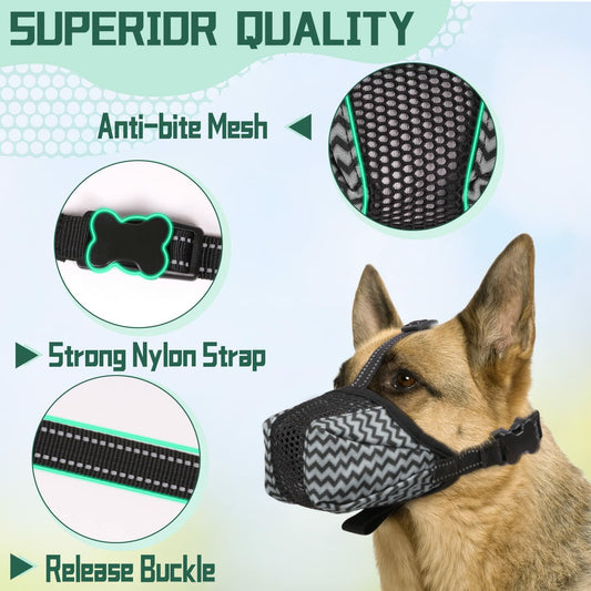 Mkerycww Dog Muzzle Air Mesh Breathable Soft Basket Adjustable Strap Grey XXL