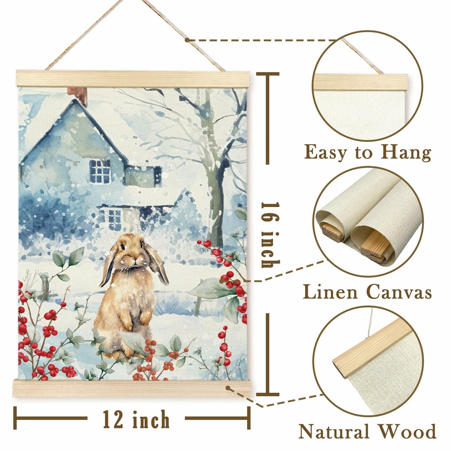 TAEDIN Christmas Poster Hanger 12x16 Bunny Watercolor Wooden Frame Decor