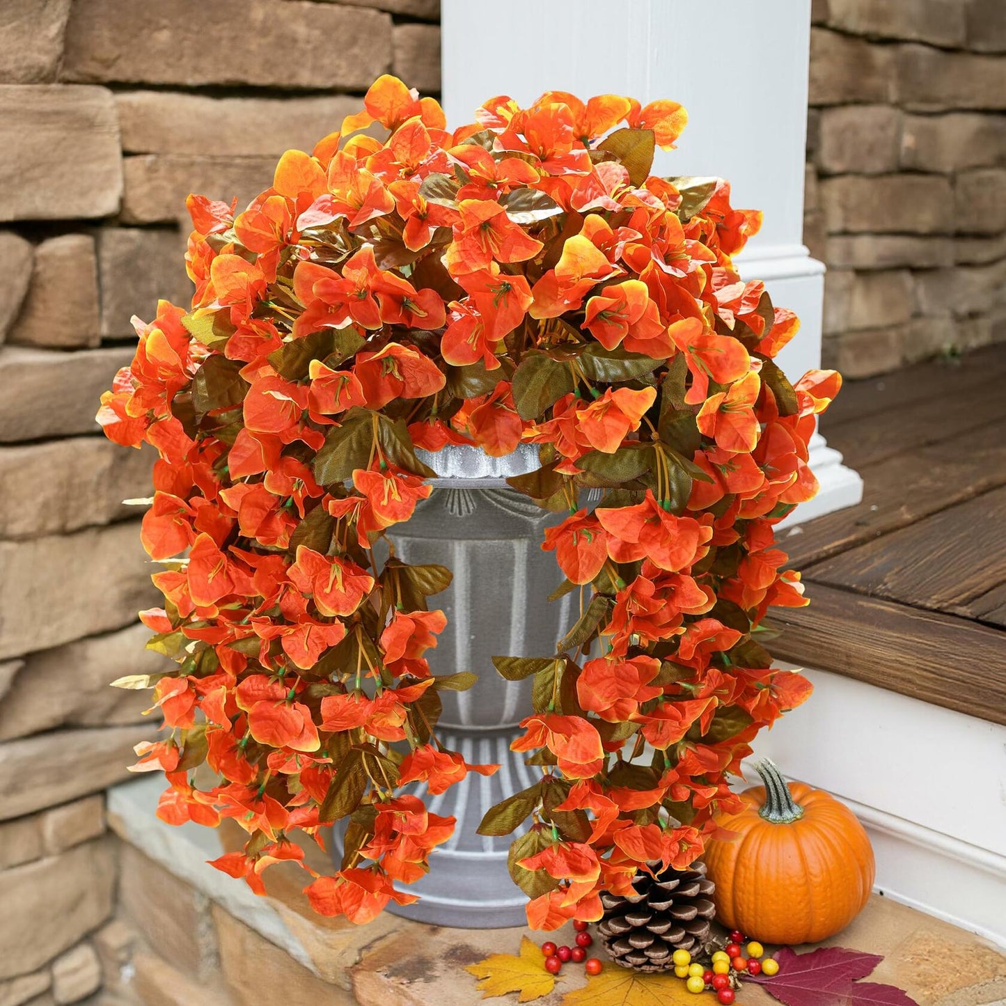 HyeFlora Bougainvillea Artificial Hanging Flowers 2pcs Orange UV Resistant