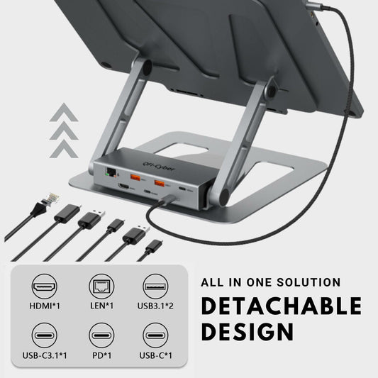 QFI-Cyber 360° Portable Laptop Docking Station USB C Hub 4K HDMI RJ45 Gray