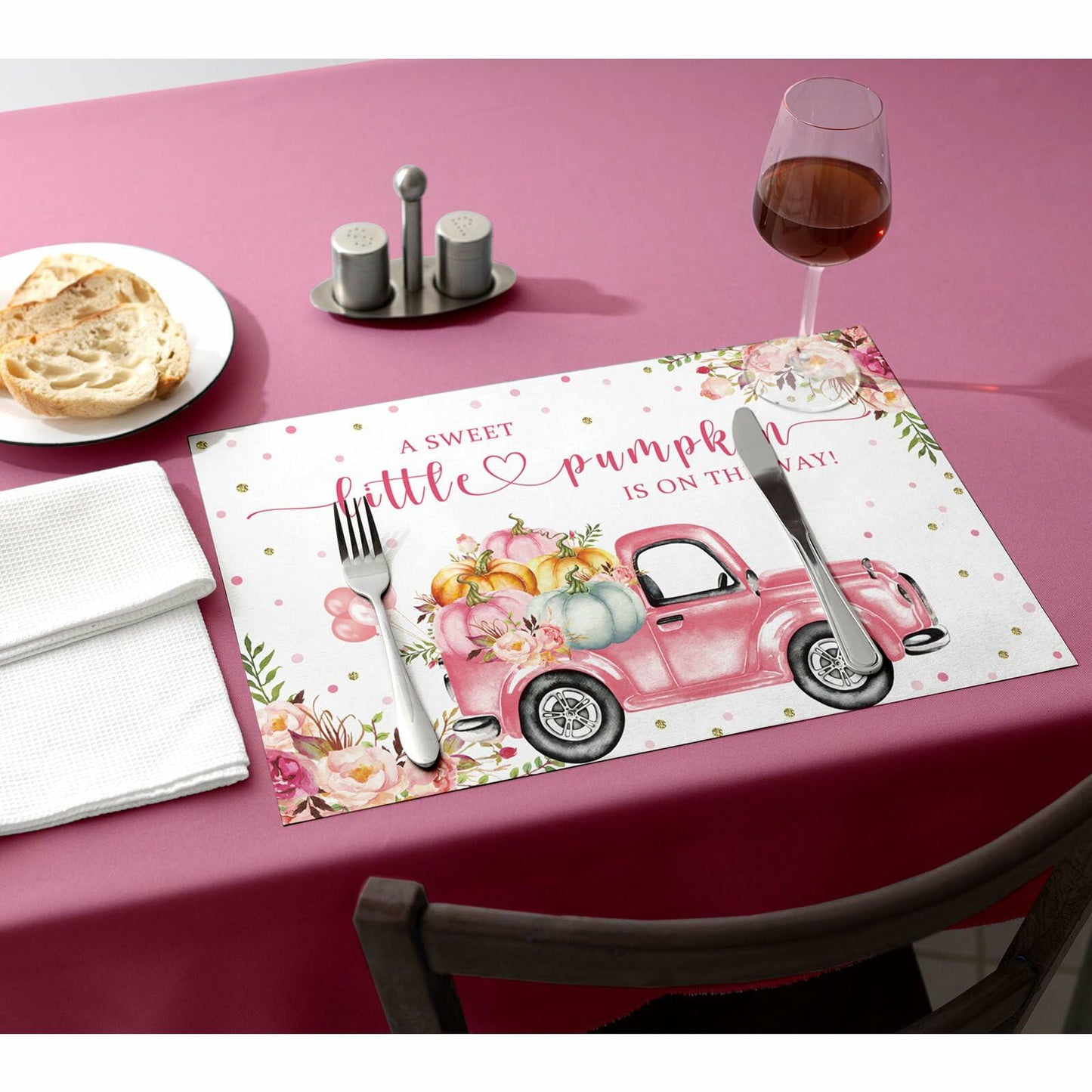 Andrain 50pcs Pumpkin Disposable Paper Placemats 11x17in Pink Flowers