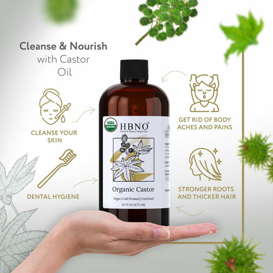 HBNO California Organic Castor Oil 16 fl oz USDA Certified Hexane Free