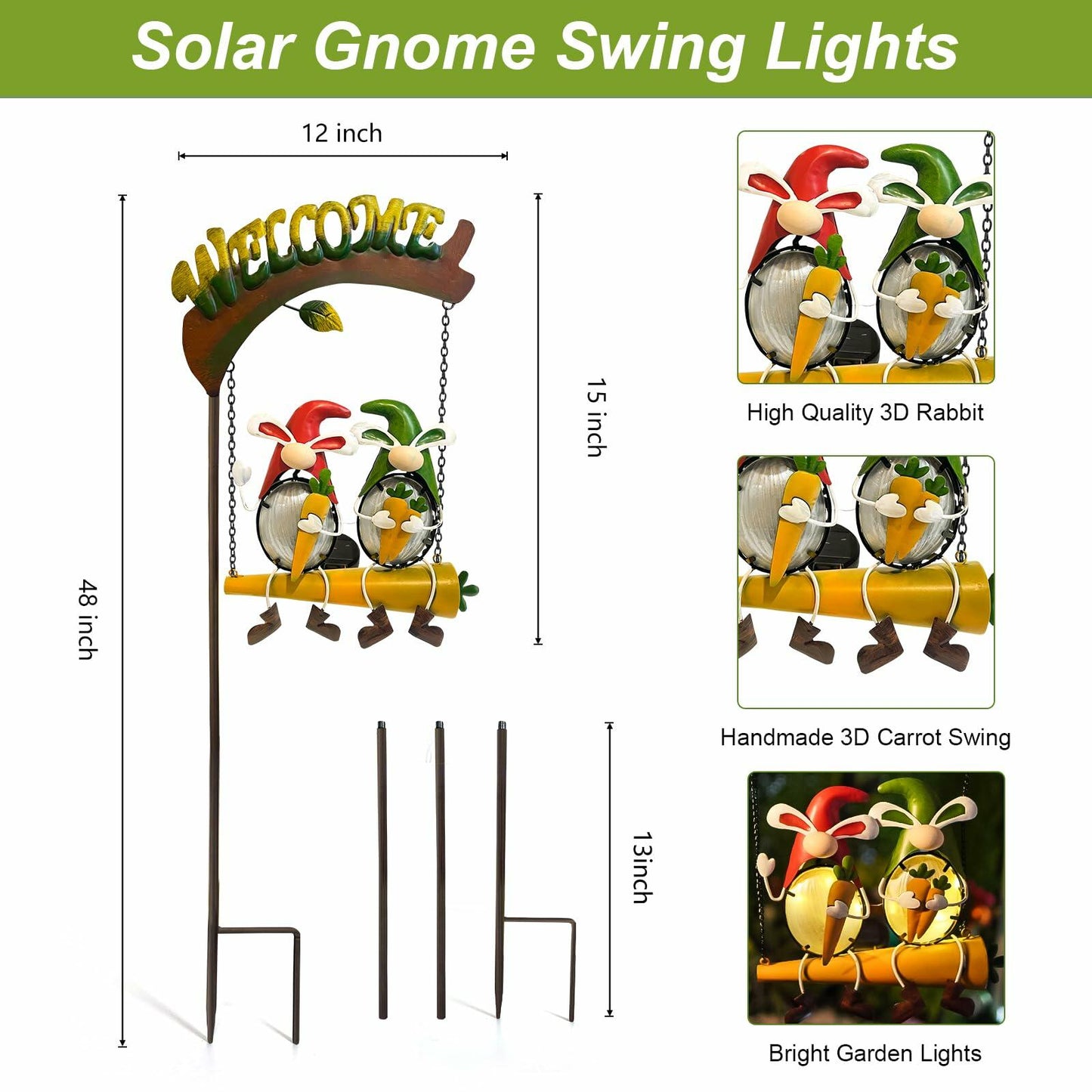 HONGLAND Solar Christmas Gnomes Outdoor Decor Orange Rabbit Welcome Sign