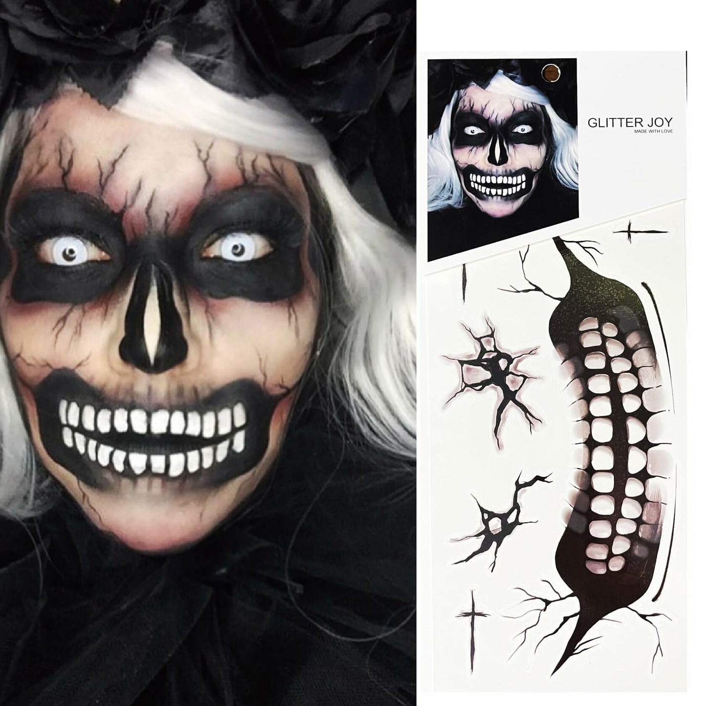 LEOARS Fake Zombie Face Tattoos Dia De Los Muertos Halloween Temporary Black