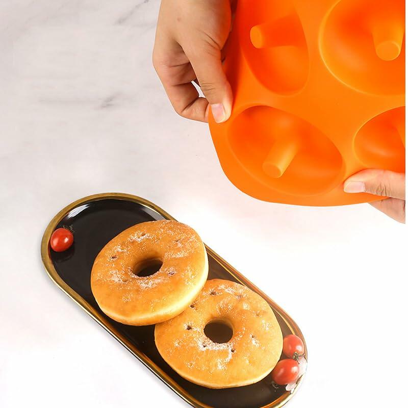 QIKOKU 2 Pack Silicone 6-Cavity Donut Pan Mold Nonstick Blue Green
