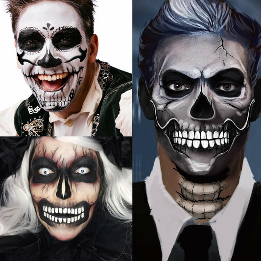 LEOARS Fake Zombie Face Tattoos Dia De Los Muertos Halloween Temporary Black