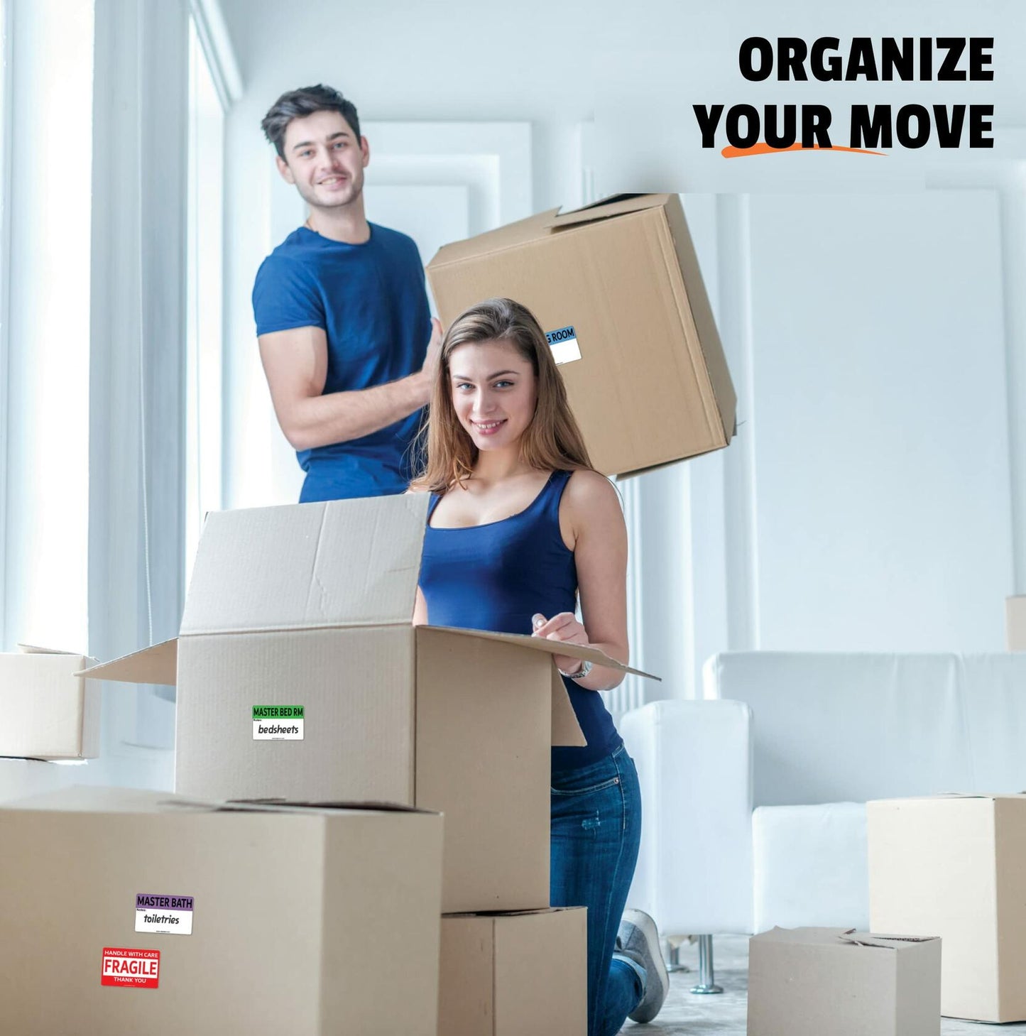 640 Pcs Moving Labels 2x3 Color Coded Fragile & Blank Packing Stickers