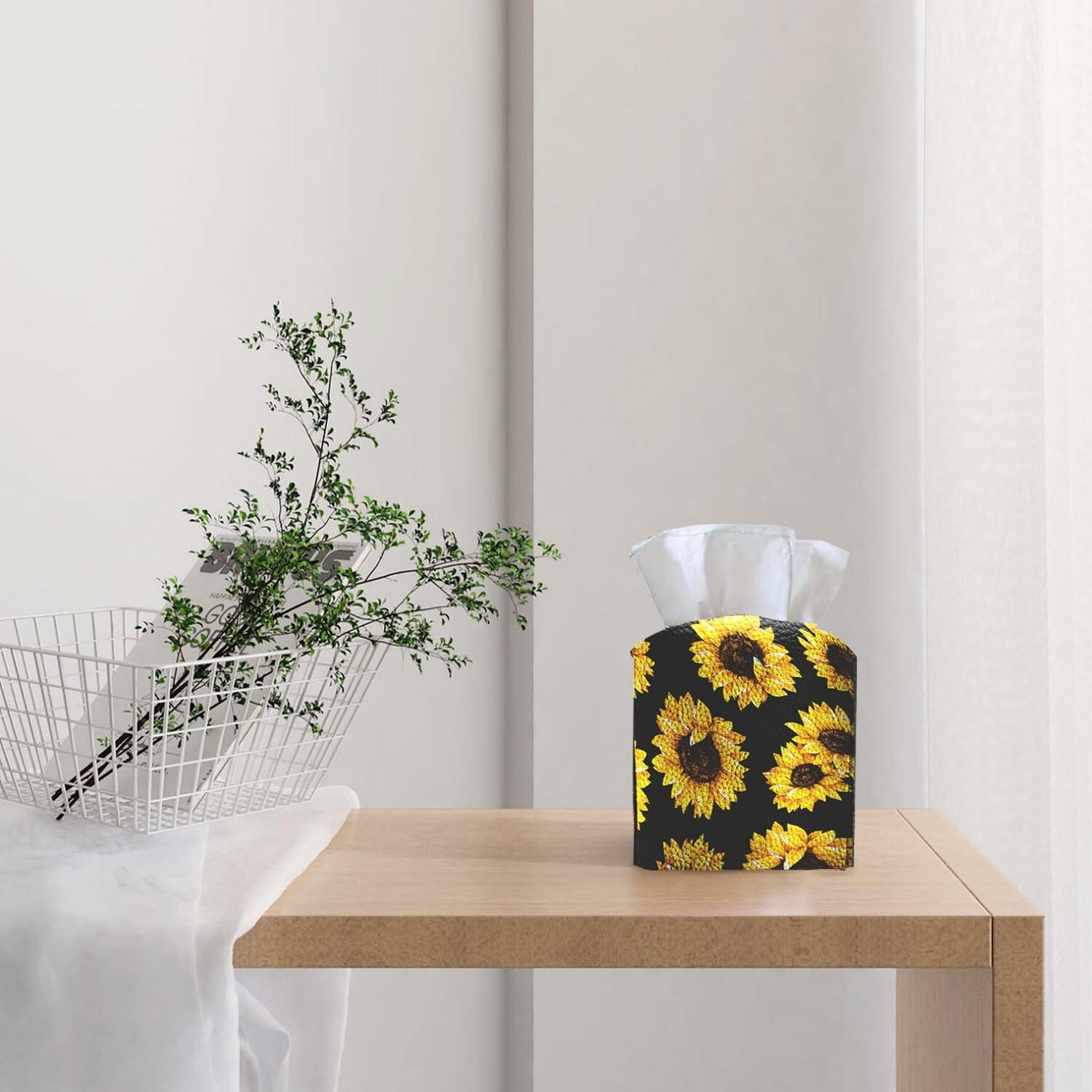 TESIQIMT PU Leather Sunflower Tissue Box Cover 5x5x5in