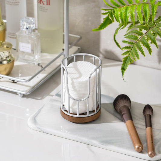 QTTCMY Bathroom Cup Dispenser with Acacia Wood Stand Silvery 1 Pack