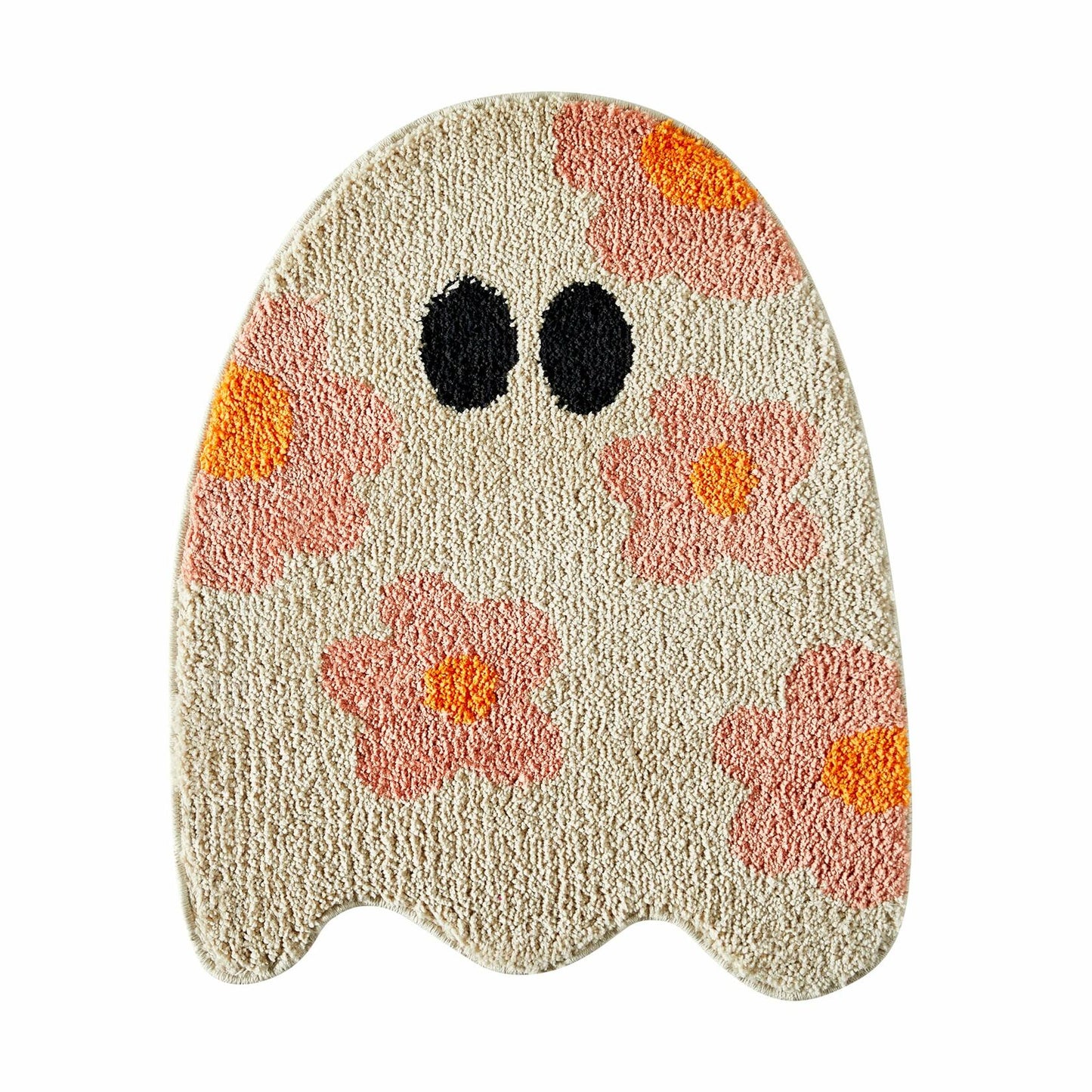 Ouyattle Halloween Ghost Bath Mat Non-Slip Washable Boho Floral Khaki