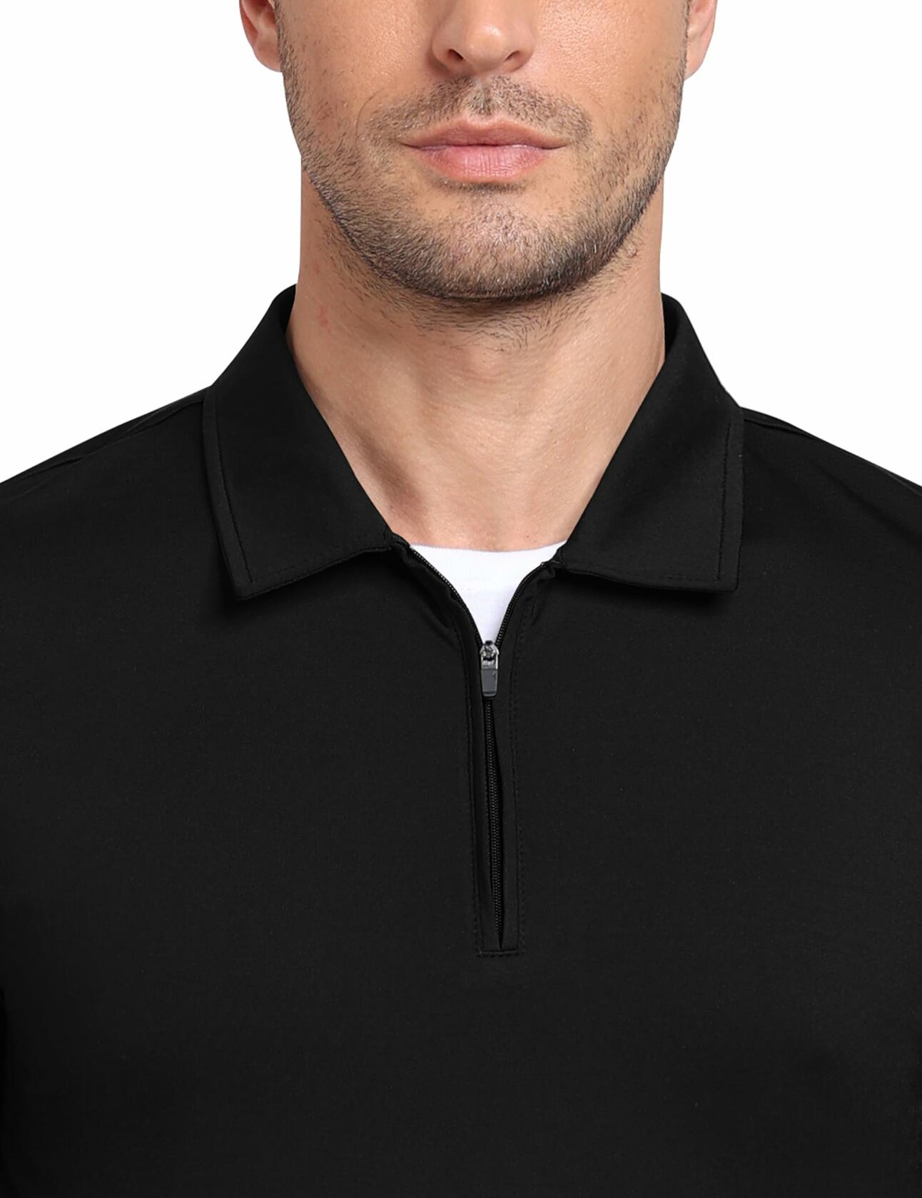 MoFiz Men's Long Sleeve Polo Shirt Quarter Zipper Quick Dry Black Size S