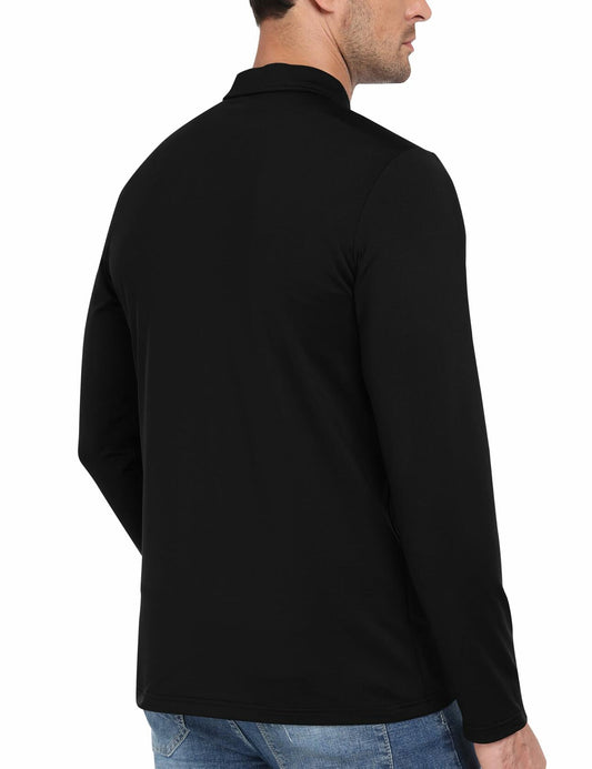 MoFiz Men's Long Sleeve Polo Shirt Quarter Zipper Quick Dry Black Size S