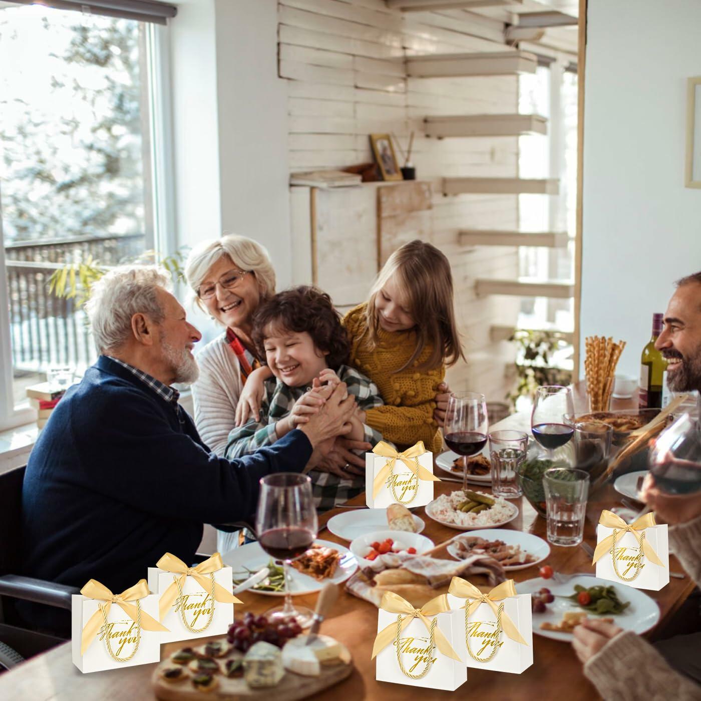 Xylitic Thank You Gift Bags White Gold Ribbon Small 5.5x2.4x4.7 Inch 24 Pack