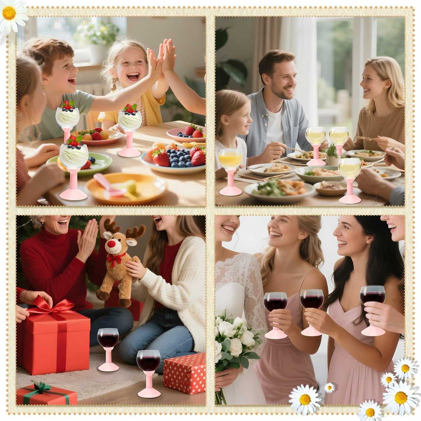 LEYIQU 12Pack 7oz Pink Plastic Wine Glasses Unbreakable Reusable Party