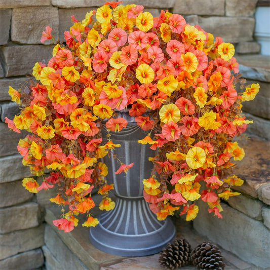 Ivydale 2 PCS Artificial Fall Hanging Flowers Silk Faux Petunias Orange+Yellow
