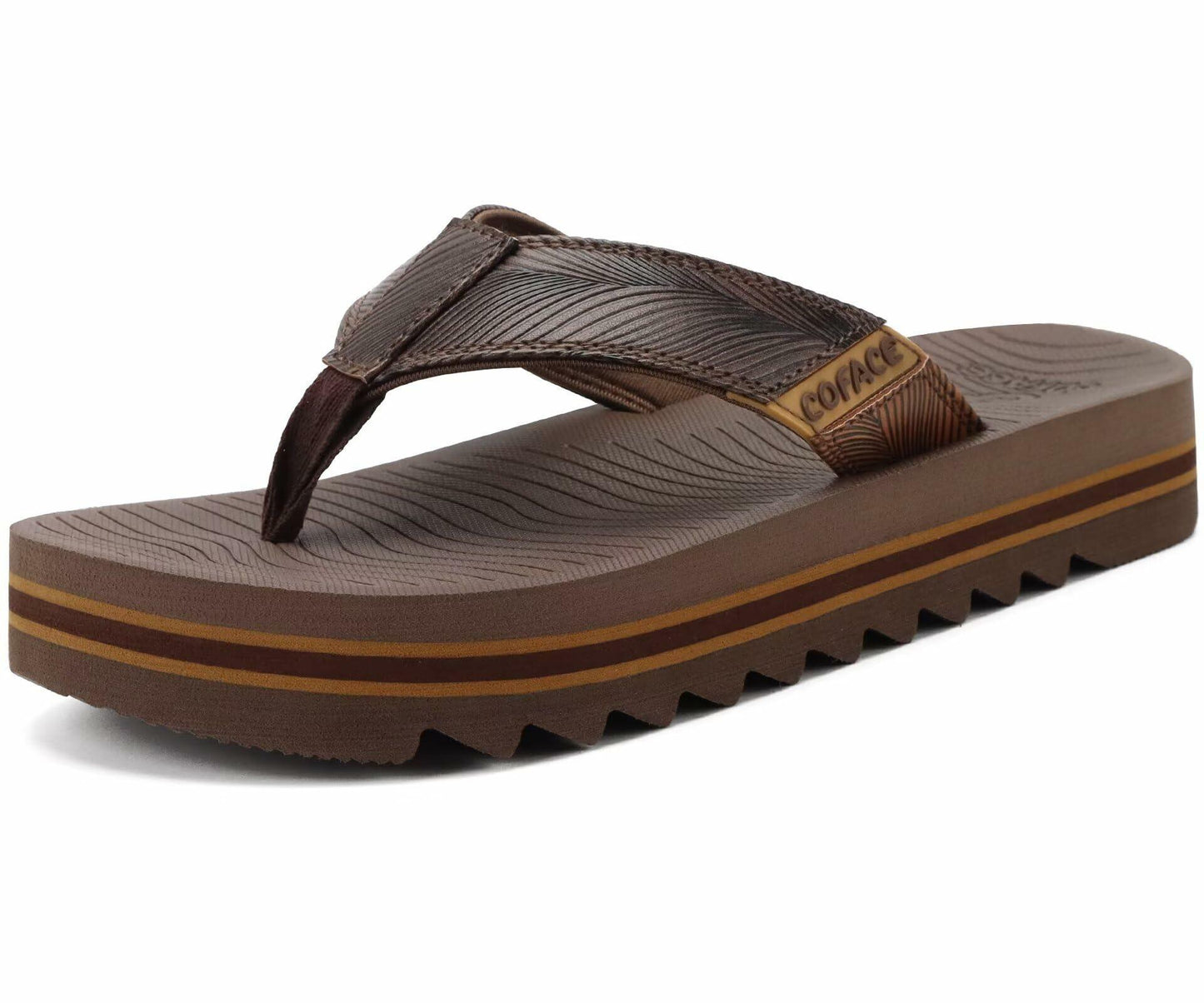 COFACE Mens Arch Support Leather Flip Flops Brown Size 11