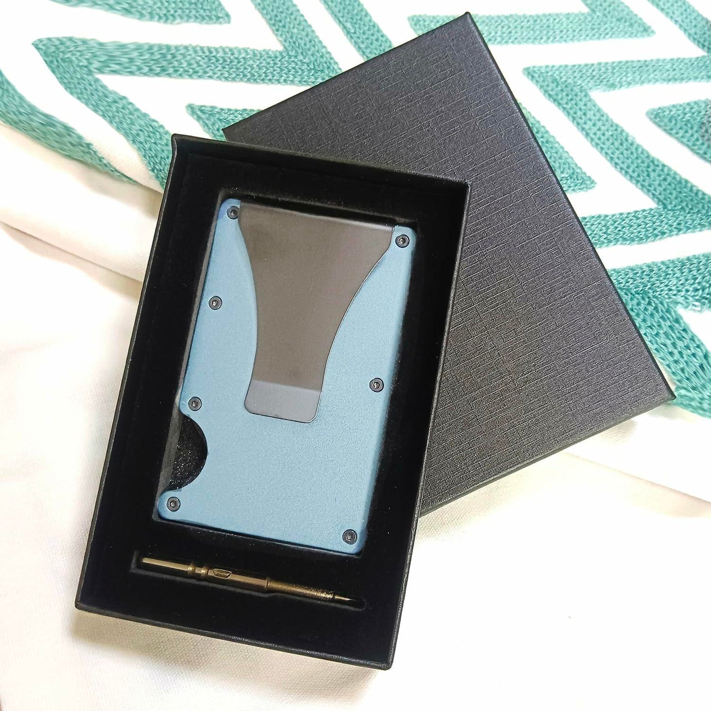 Generic Minimalist Aluminum Credit Card Wallet with Money Clip RFID Blue