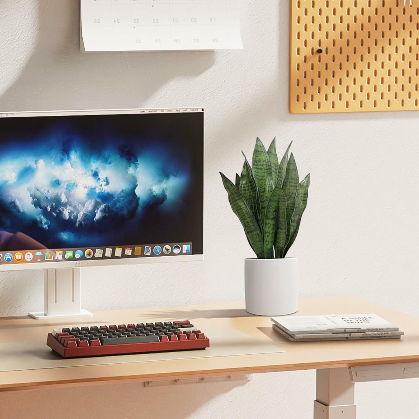 Anewsun Faux Snake Plant Set of 2 with White Ceramic Pots 13.78 Inch Green