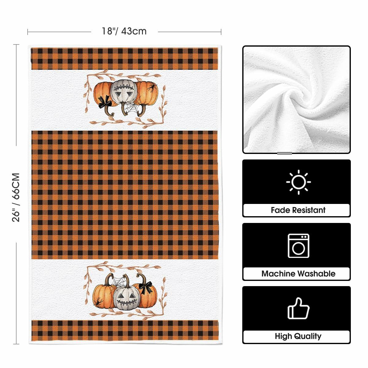 Artoid Mode Halloween Kitchen Towels 18x26 Inch Orange Black Set of 2