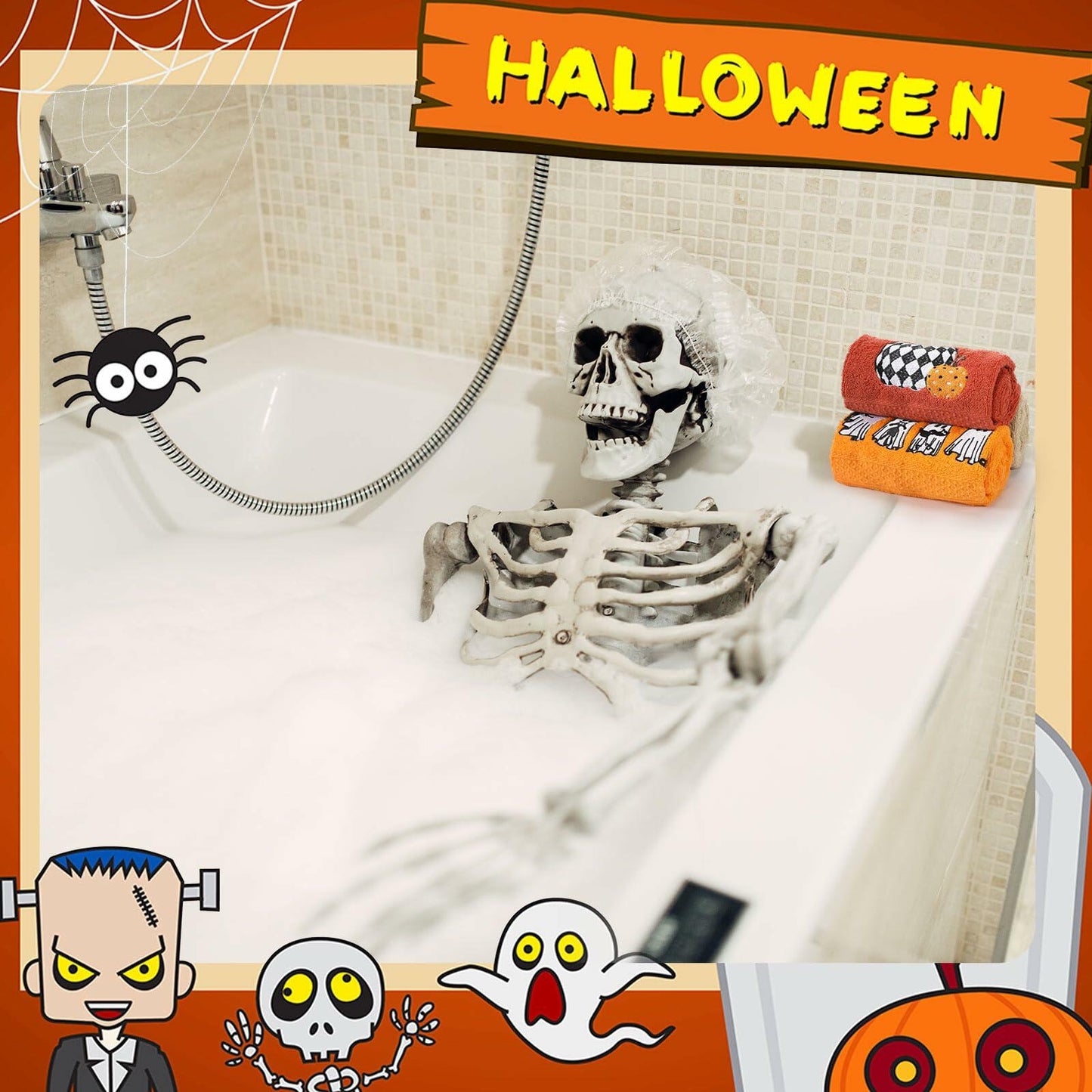 Fanfanwin Halloween Embroidered Ghost Pumpkin Cotton Towels 29x14 Inch 3 Pc