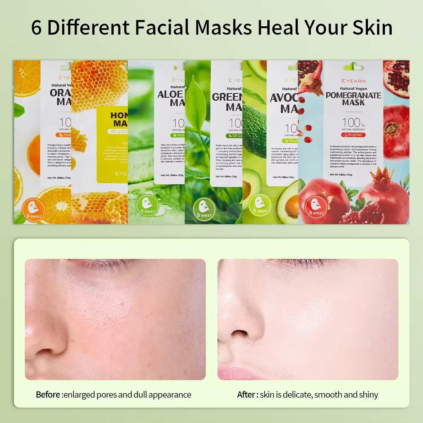 Generic Herbal Face Sheet Masks Aloe Vera Vitamin C Glycerin 1 Count Pack of 5