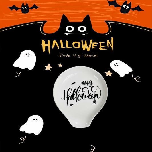 LXX1 Halloween Ceramic Spoon Rest Coffee Bar Holder White Mini Porcelain