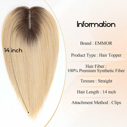 EMMOR 14in Synthetic Hair Topper with 3 Clips 5x3.5 Base Ombre Light Blonde