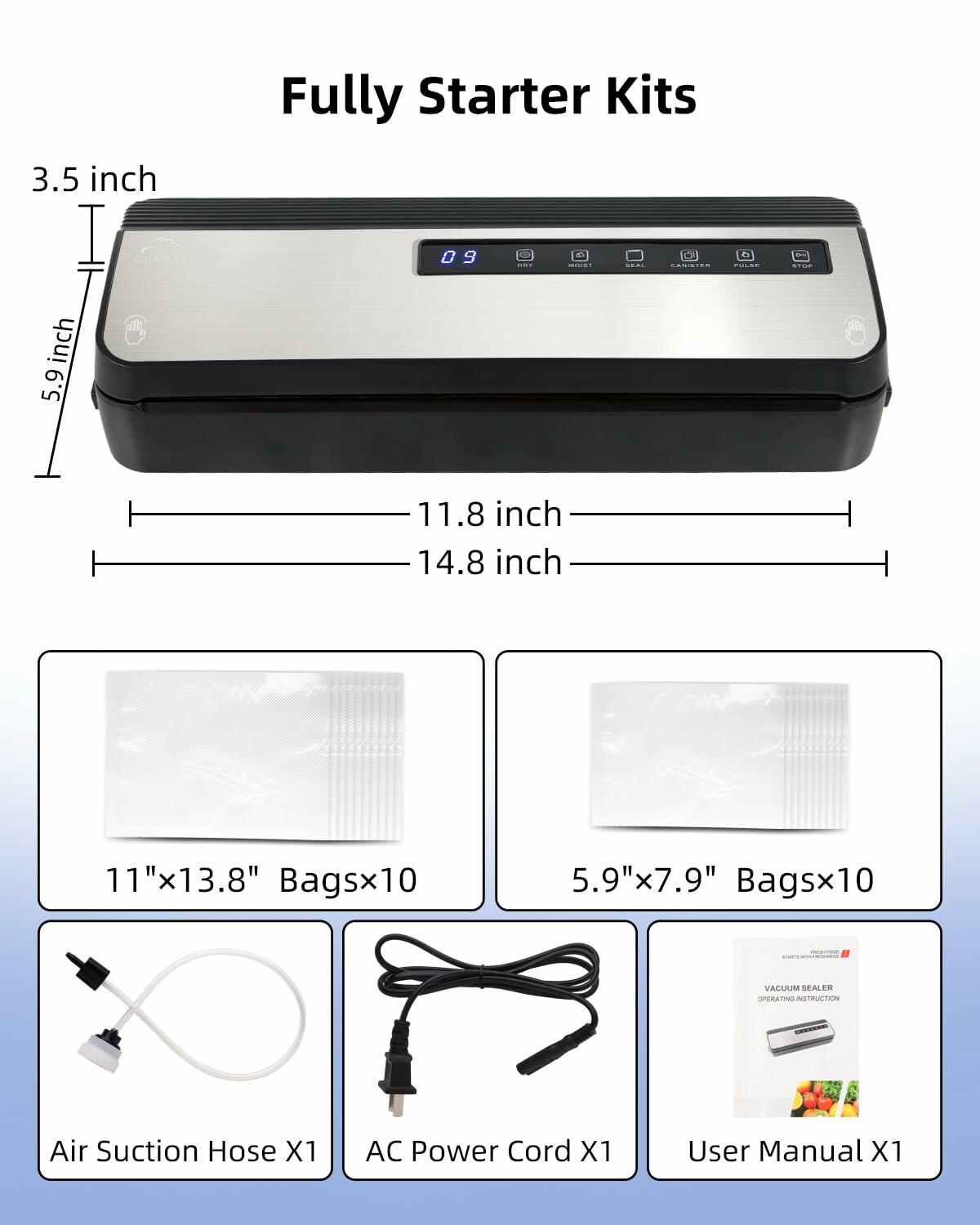 CUBETA 8-in-1 Vacuum Sealer Machine 80KPA Digital 20 Bags Silver