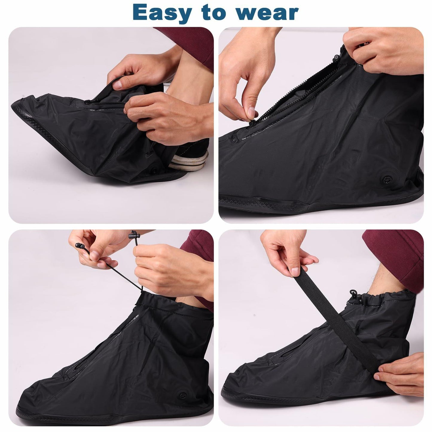 WFARH Waterproof Silicone Shoe Covers with Zipper Black Size X-Large