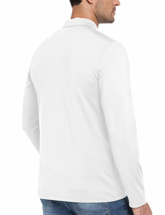 MoFiz Men's Long Sleeve Polo Shirt Quarter Zipper Quick Dry White Size S