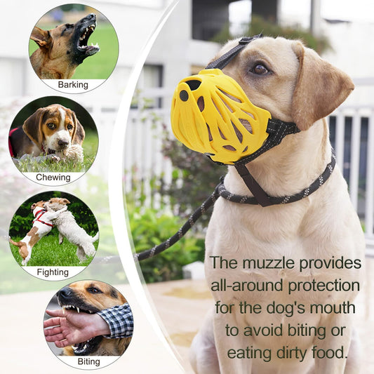 Petyouyou Dog Muzzle Basket Nylon Yellow XL Snout 10.75-12" Size XL