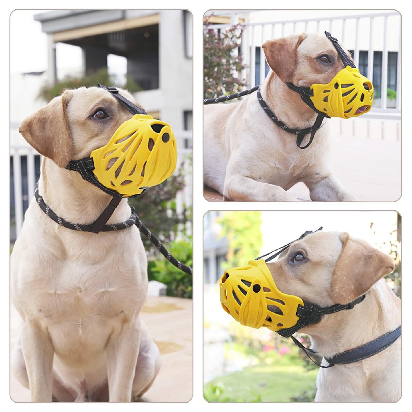 Petyouyou Dog Muzzle Basket Nylon Yellow XL Snout 10.75-12" Size XL