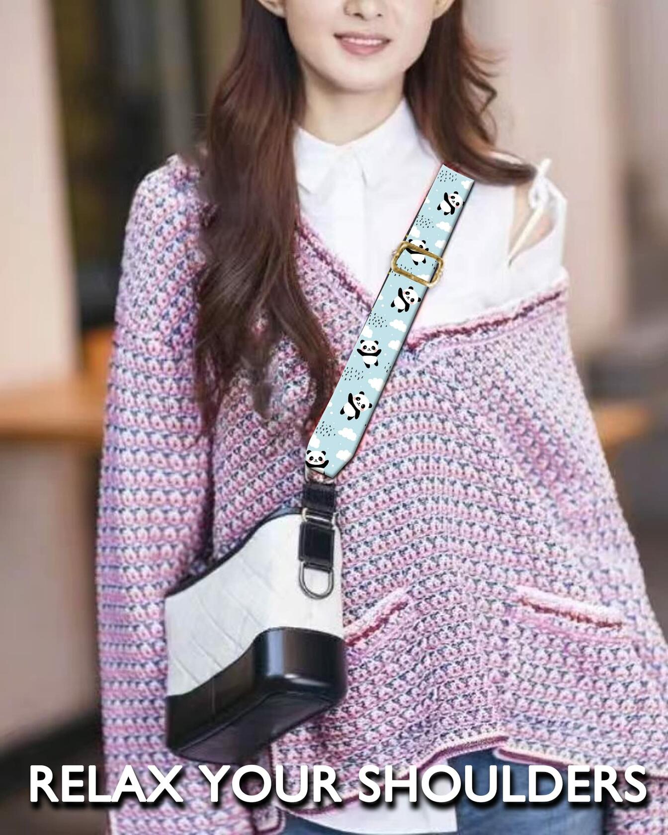 DANHRO Wide Adjustable Purse Crossbody Shoulder Strap Blue Pandas Rainbow Size L