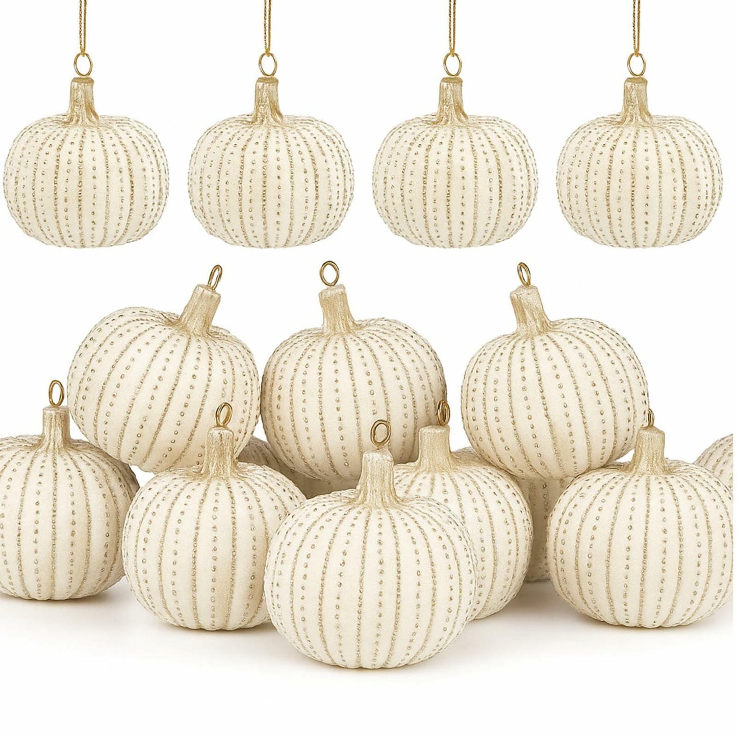 Hiboom 12 Pcs Resin Pumpkin Ornaments Rustic White Gold Fall Decor