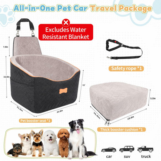 COCASES Dog Booster Car Seat Small Medium Dogs Detachable Washable Black