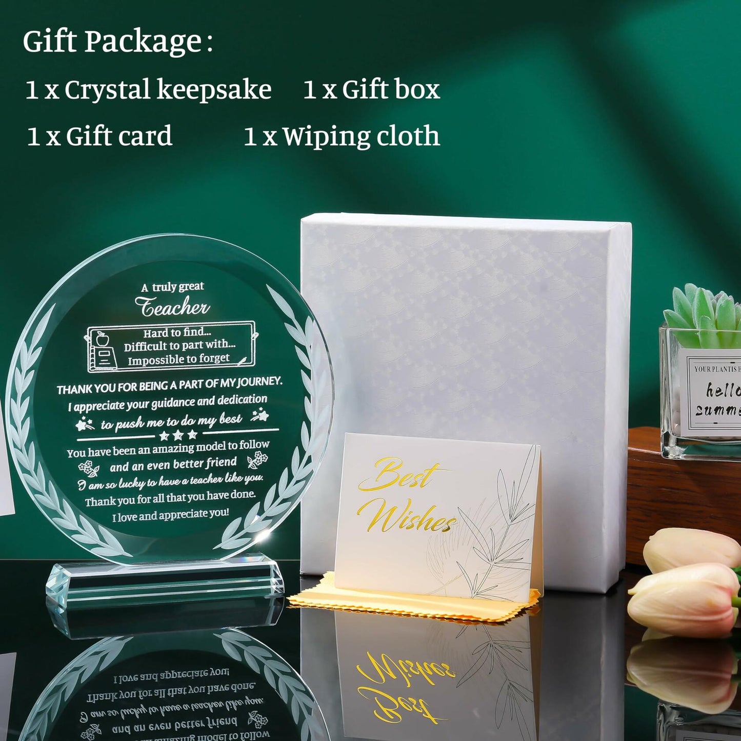 Movdyka Teacher Appreciation Crystal Plaque Decor Clear Circle