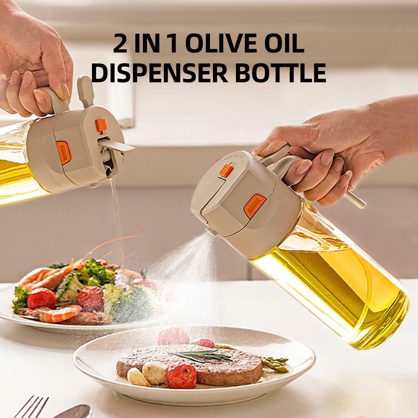 MDZF SWEET HOME Oil Sprayer 2-in-1 21oz Glass Olive Oil Dispenser Grey Panda