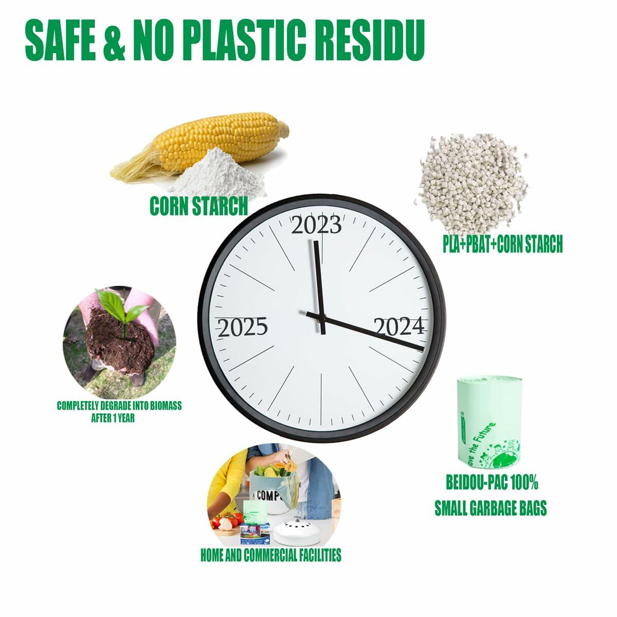 BEIDOU-PAC 3 Gallon Compostable Trash Bags Flat Tie 100 Count Green