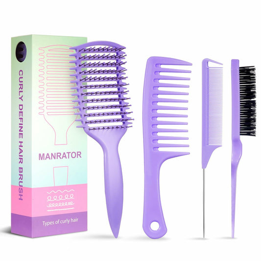 manrator Curl Defining Brush Purple Vented Detangling Frizz Control Hair