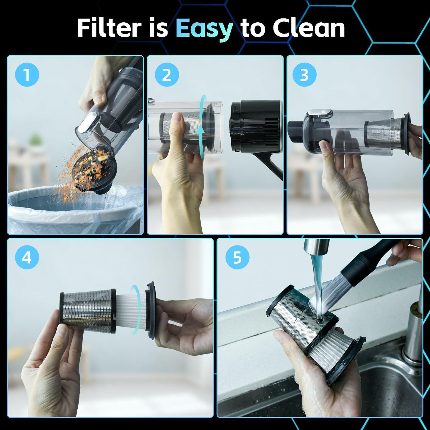 ALIOBC Car Vacuum Cleaner Cordless Handheld 9kpa Portable Black