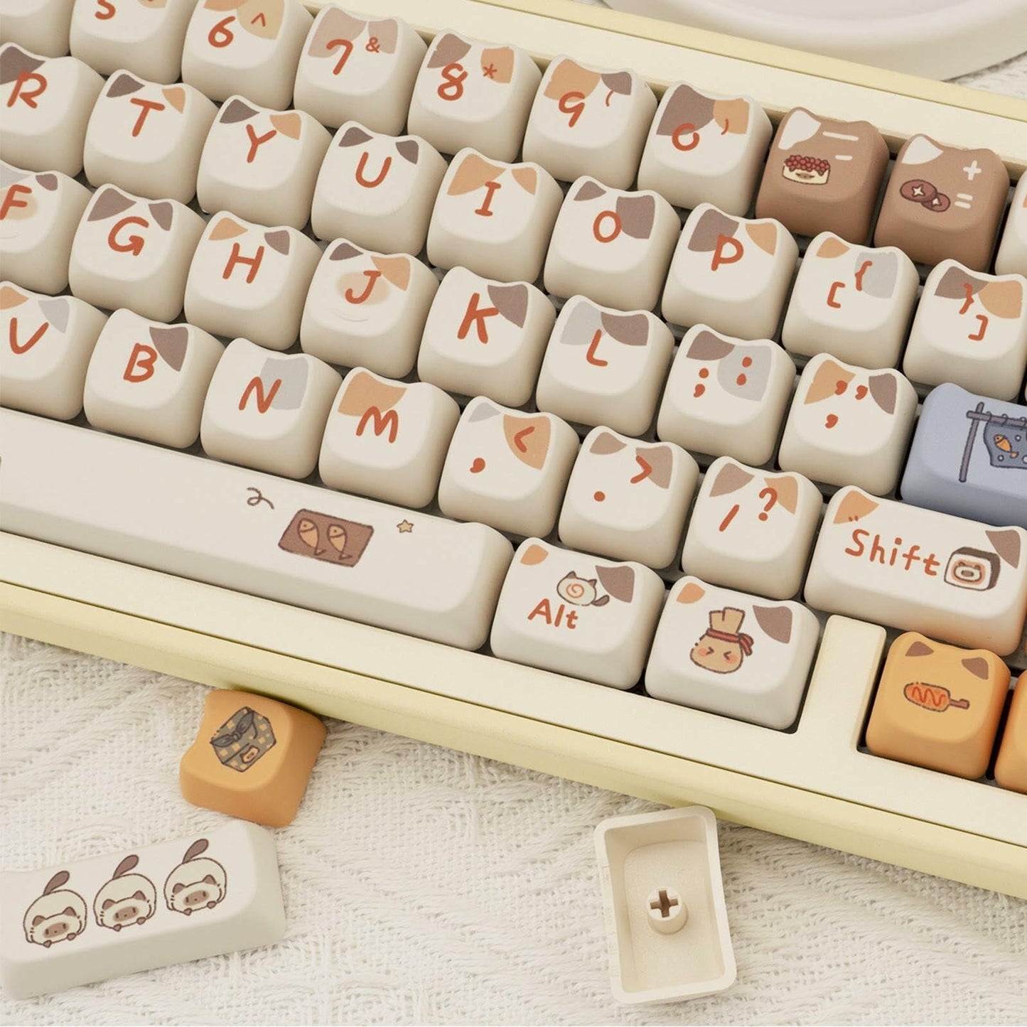 COOMICKEY PBT Cat Keycaps 142-Key Set Kawaii Dye-Sub for MX Mechanical Keyboards