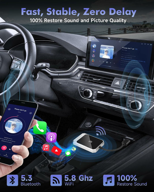 Aurwenk Wireless CarPlay Adapter for iPhone Mini Dongle Silver Plug & Play