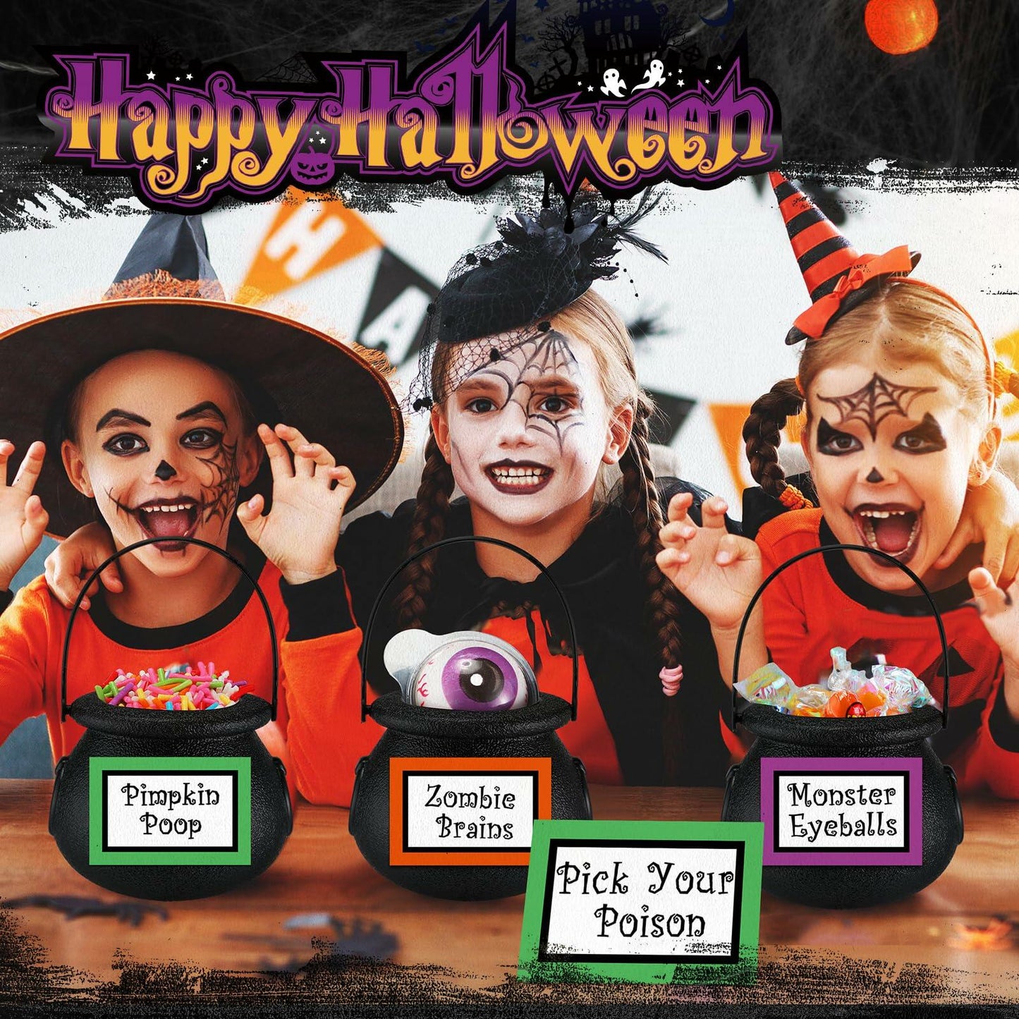 Meanplan Halloween Witch Party Favors Black Mini Cauldrons 2.8" 12pcs