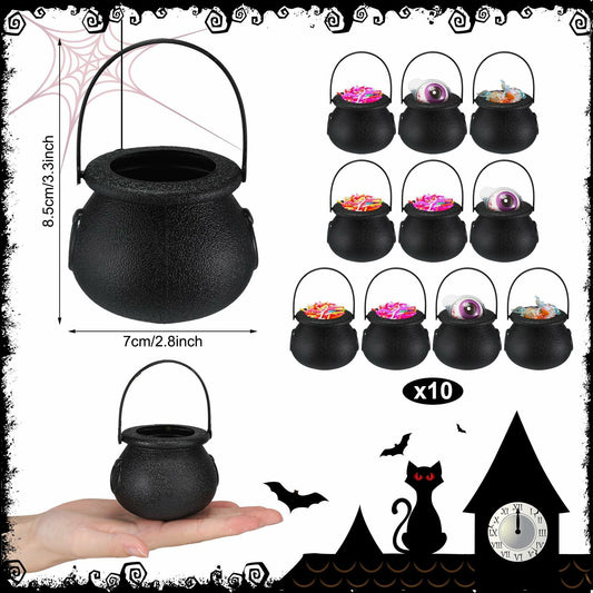 Meanplan Halloween Witch Party Favors Black Mini Cauldrons 2.8" 12pcs