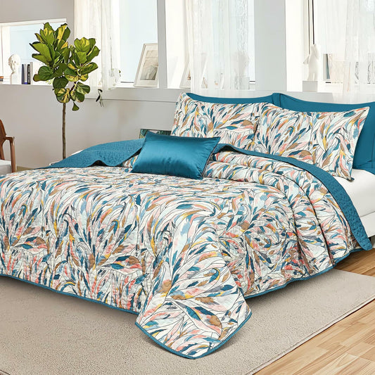 SLEEPBELLA Cotton Quilt Set Reversible Blue Geometric 3Pcs King 106x96