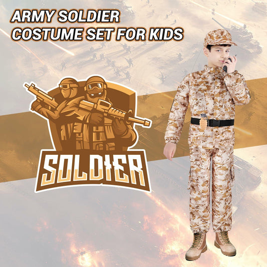 deAO Army Soldier Dress Up Costume Set with Helmet Yellow Size M