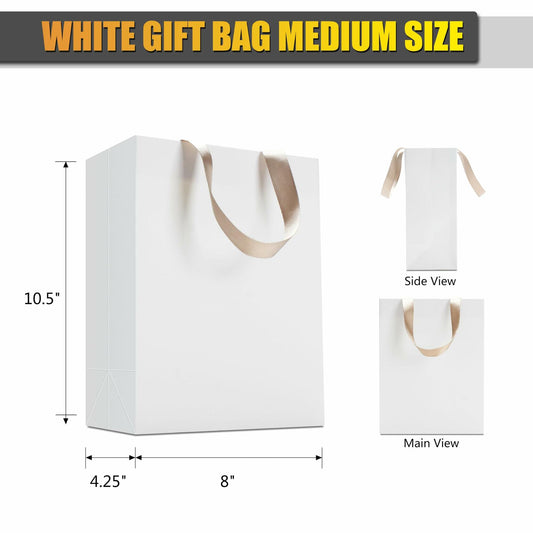 YUEYANG White Paper Gift Bags with Handles 8x4.25x10 inch 20Pcs