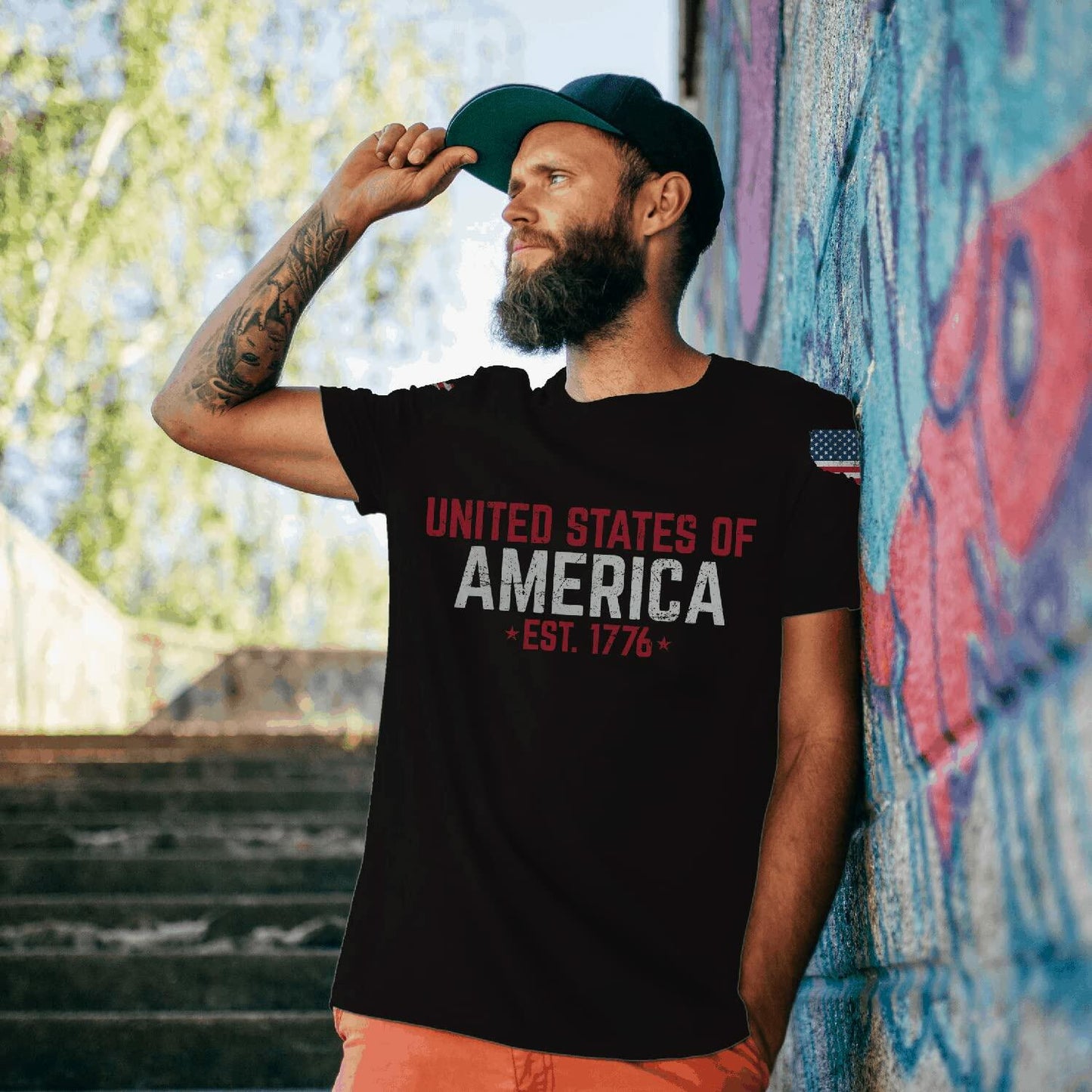 KYKU USA Flag T Shirt Men Patriotic 4th of July American 1776 Size 2XL